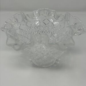 Vintage Fenton Glass Clear Olde Virginia Embossed Ruffled Edge Bowl 6" Signed